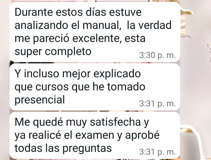 Captura de WhatsApp de una alumna del manual