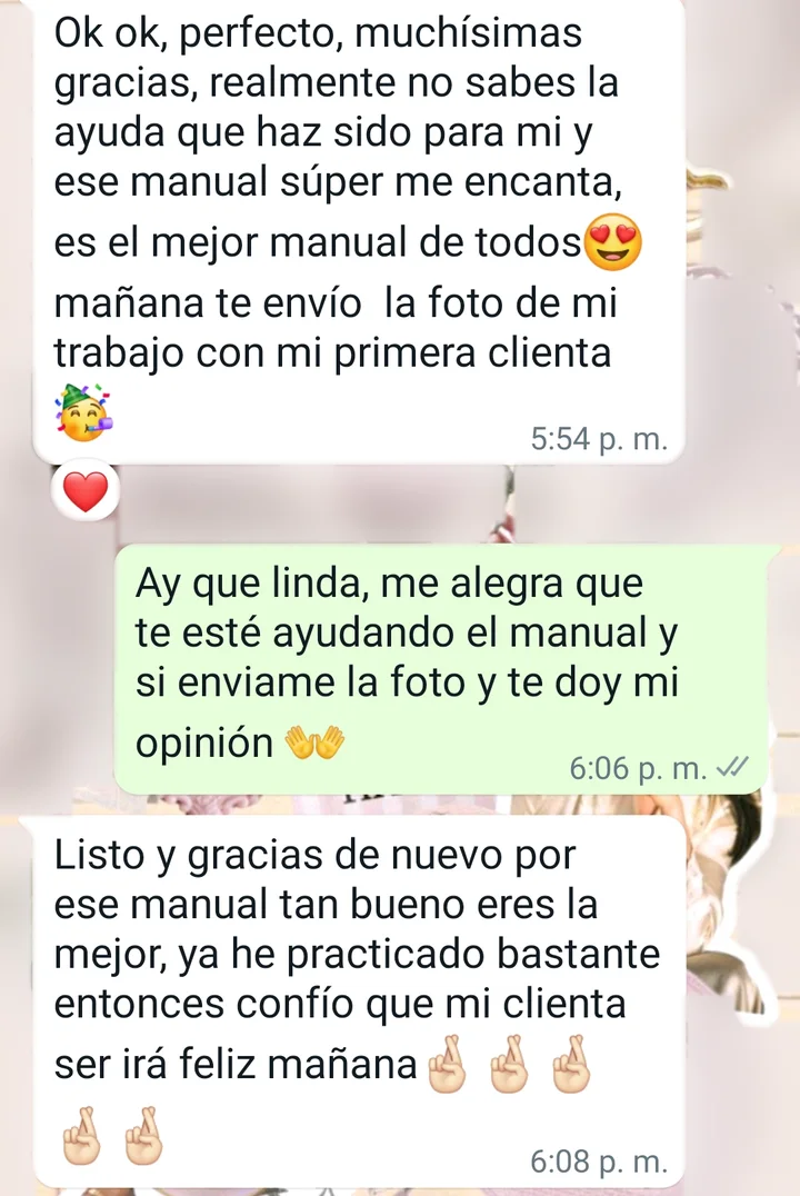 Captura de WhatsApp de una alumna del manual