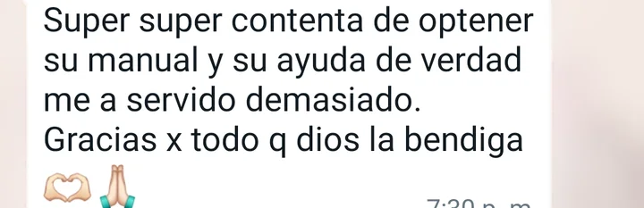 Captura de WhatsApp de una alumna del manual